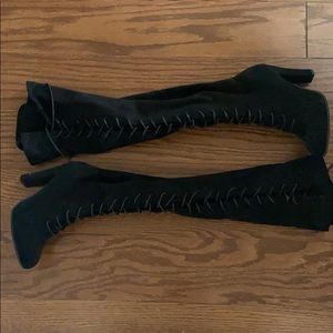 Black lace up over the knee highs